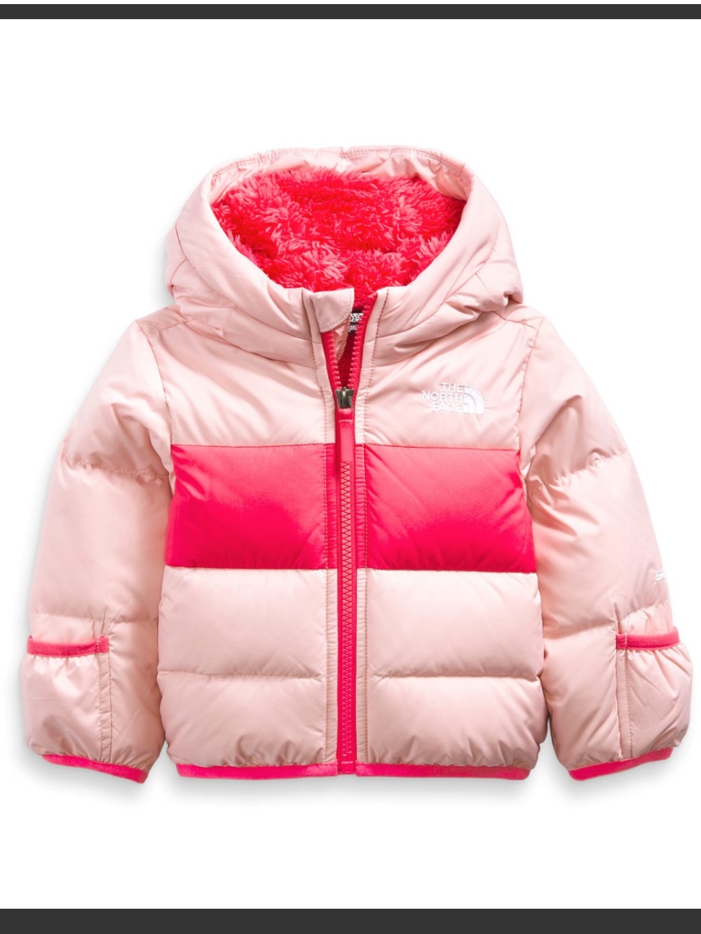 The North Face Girls' Light Pink and Coral Puffer Jacket with Hood